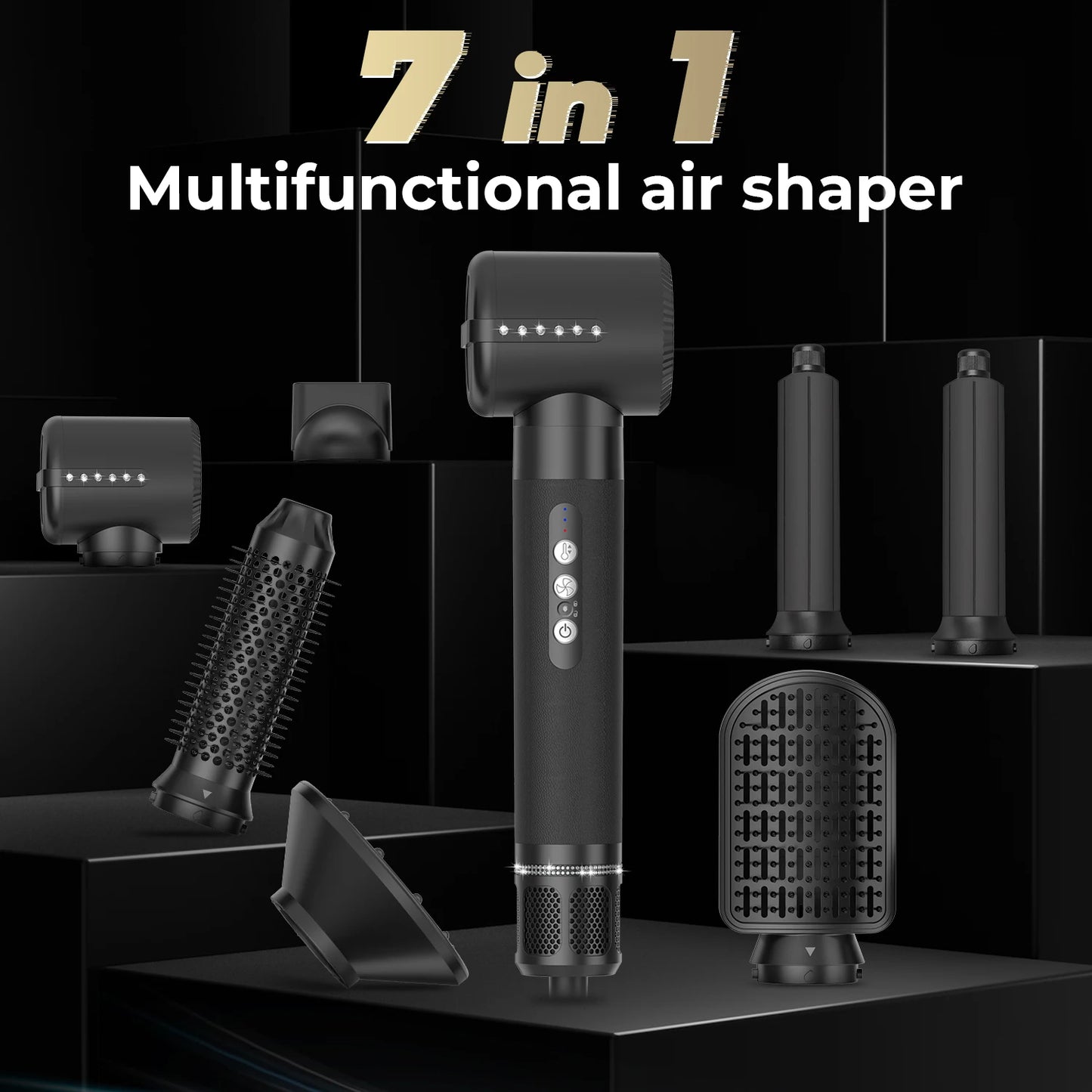 DAISS 7 in 1 Professional Hair Dryer 1400W Hair Curler Electric Comb Hair Straightener Brush Hot Hair Volume Curlers Hair Style Set